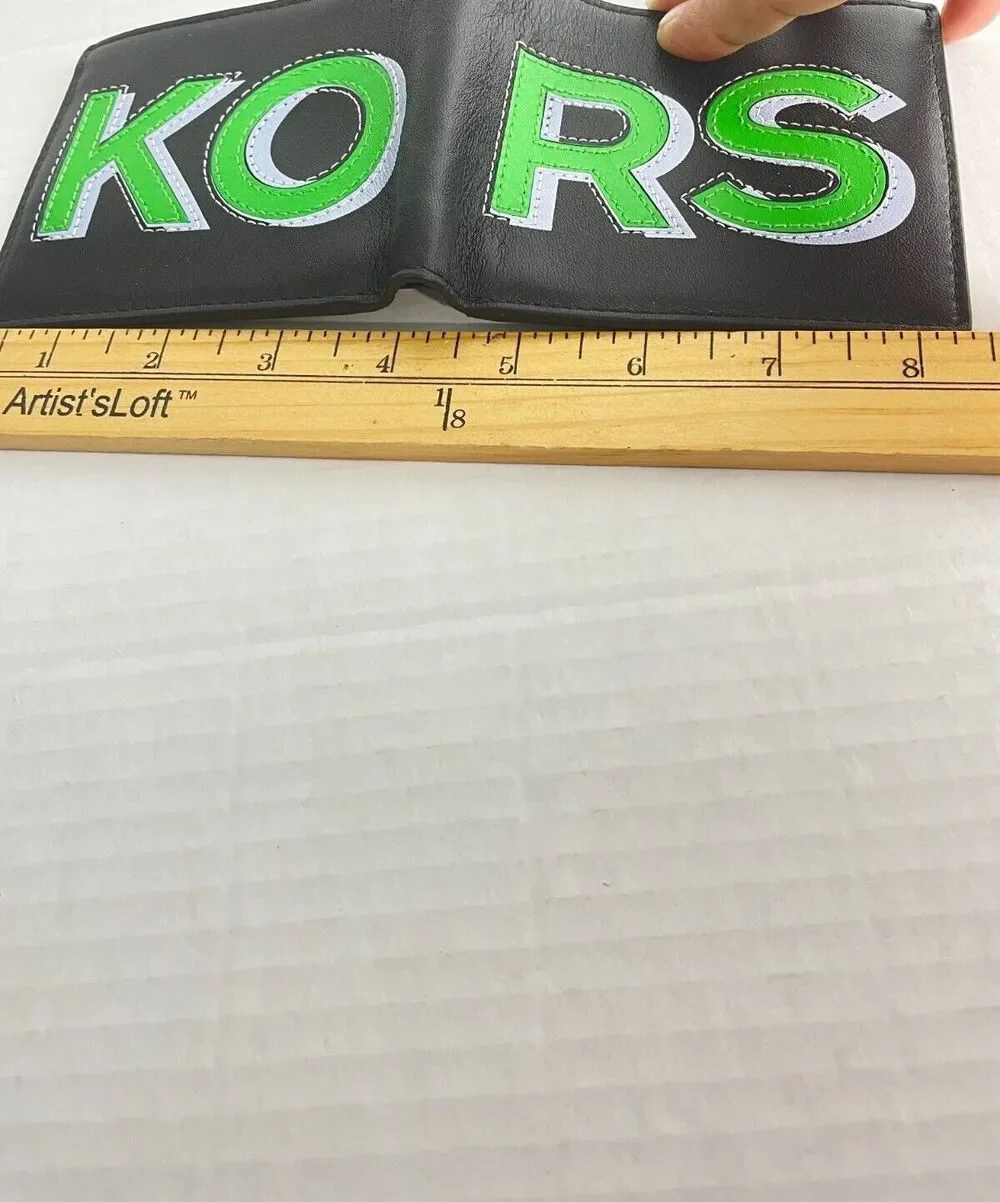 Michael Kors Men Bold Logo Billfold Black Palm‎ Green Leather Wallet Cooper